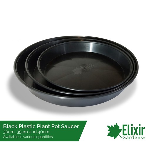 Round black plastic plant pot - black,